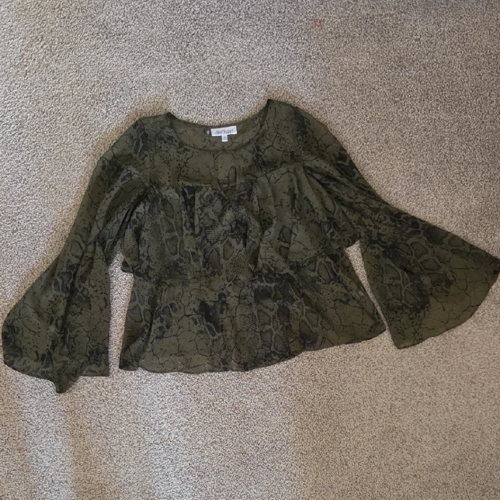Jennifer Lopez Olive Green Snake Print Blouse